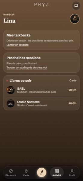 Espace Activité : talkbacks, prochaines sessions et argent du mois
