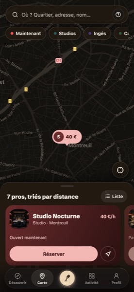 La carte des pros libres, triés par distance