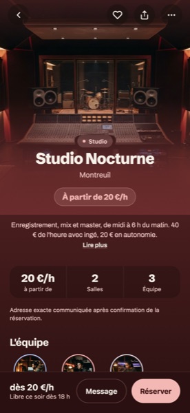Fiche d'un studio : photos, prix avec ou sans ingé